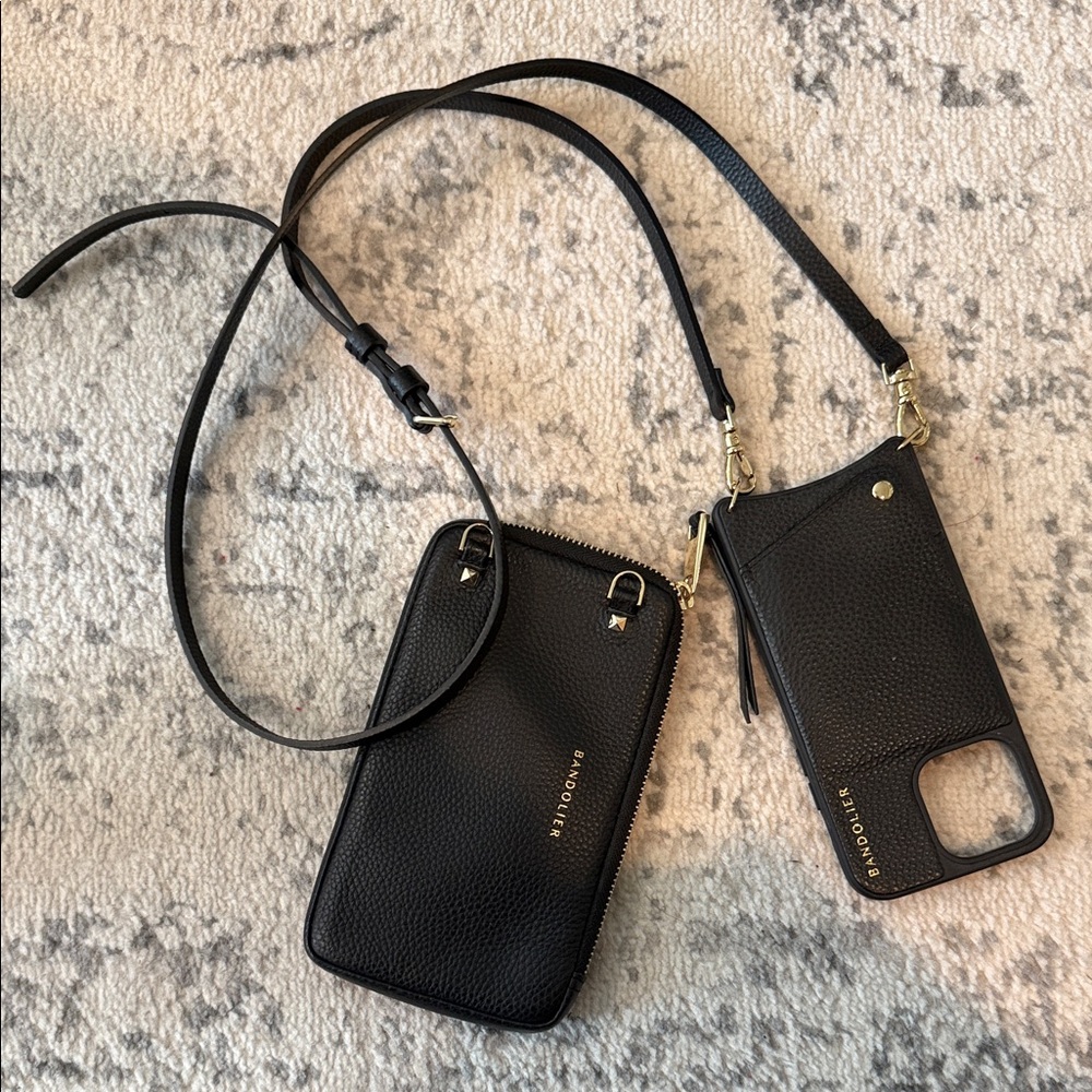 Bandolier Black Phone Case with Crossbody Strap and Pouch